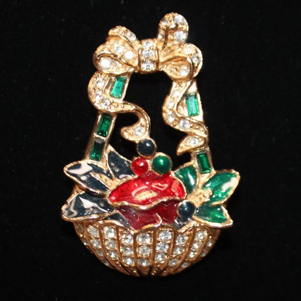 Vintge Roman Basket of Flowers Brooch